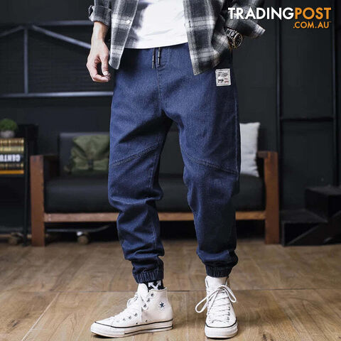 Blue / 8XL(46-49)Zippay Jeans Men Loose Joggers Streetwear Harem Jeans Cargo Pants Ankle-Length Denim Trousers