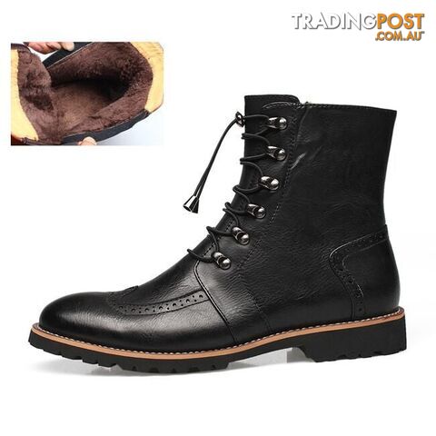 winter fur black / 8Zippay Arrival Fashion Bullock shoes,Handmade super warm Genuine leather winter boots Men,Casual British style Snow boots for men