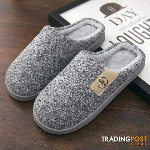 Gray / 7Zippay Men Winter Warm Slippers Fur Slippers Men Boys Plush Slipper Cotton Shoes Non-slip Solid Color Home Indoor Casual Slippers