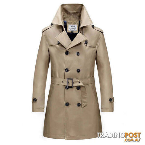 Brown / MZippay British Style Men's Long Trench Coats with Belt Fashion Slim Windbreak Overcoat Male Double Breasted Jackets