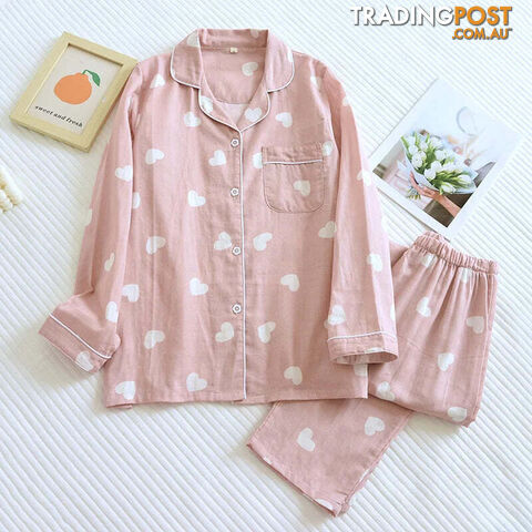 Pink / LZippay Pajama Set Women's 100% Cotton Long Sleeve Pants Two Piece Love Lovely Sweet Home Furnishing Set