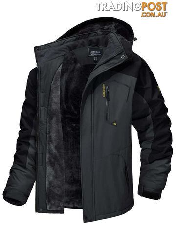 Gray with Black / 7XL (US 2XL)Zippay Fleece Lining Mountain Jackets Mens Hiking Jackets Outdoor Removable Hooded Coats Ski Snowboard Parka Winter Outwear