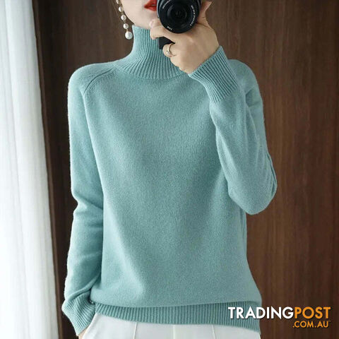 Bean Green / SZippay Turtleneck Pullover Cashmere Sweater Women Pure Color Casual Long-sleeved Loose
