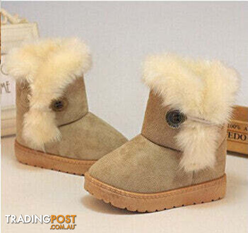 Beige / 8Zippay Winter Children Boots Thick Warm Shoes Cotton-Padded Suede Buckle Girls Boots Boys Snow Boots Kids Shoes EU 21-35