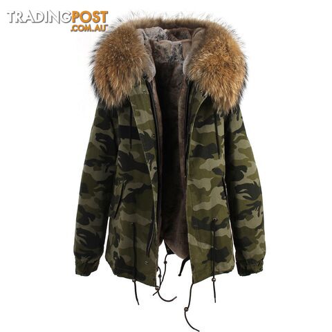 color 12 / SZippay women's army green Large raccoon fur collar hooded coat parkas outwear 2 in 1 detachable lining winter jacket brand style