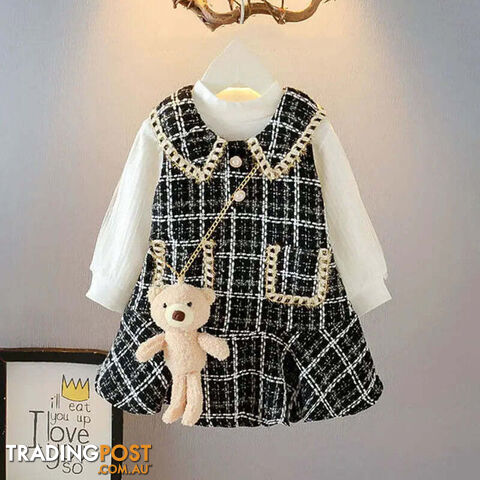 Black / 7TZippay Baby Girls winter Princess Patchwork Dress Kids Bowtie Casual Outfits Baby Lovely Suits