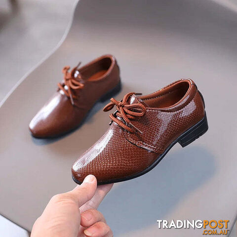 Brown / 24Zippay Child Boys Black Leather Shoes Britain Style for Party Wedding Low-heeled Lace-up Kids Fashion Student School Performance Shoes
