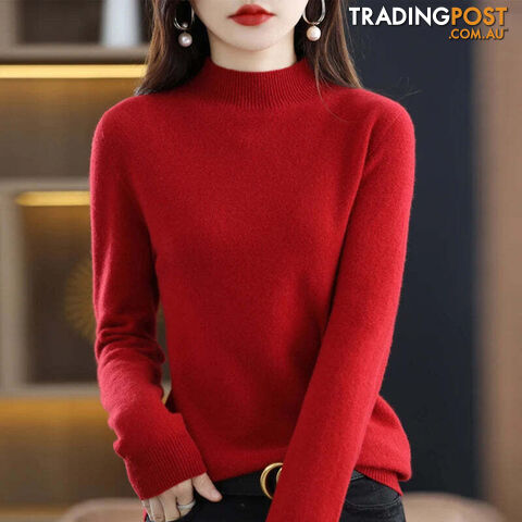 5 / XXLZippay 100% Pure Wool Half-neck Pullover Cashmere Sweater Women's Casual Knit Top