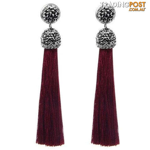 13round wineZippay Long Tassel Earrings Handmade Bohemian Unusual Silk Crystal Dangle Drop Hanging Earrings