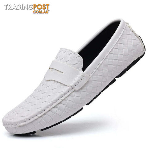 White / 42Zippay Loafers Men Handmade Moccasins Men Flats Casual Leather Shoes Comfy Loafers Shoes