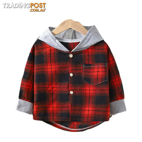 Red / 9T(140-150CM)Zippay Children's Hooded Shirts Kids Clothes Baby Boys Plaid Shirts Coat for Spring Autumn Girls Long-Sleeve Jacket Bottoming Clothing