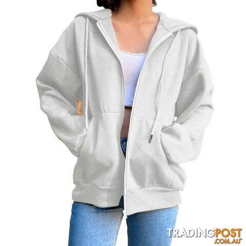 White / XXLZippay Fleece Hoodie Hooded Sweatshirts Long Sleeve Top Drawstring Pockets Loose Zipper Black Hoodies