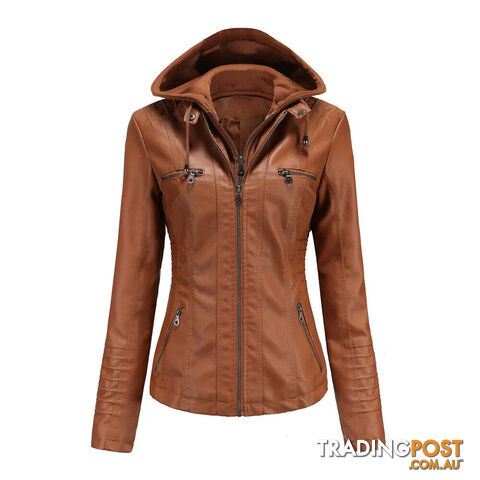 camel / XSZippay Plus Size Women Hooded Leather Jacket Removable Leather Jacket