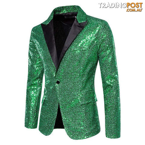 X36 Green / US Size SZippay Shiny White Sequin Glitter Blazer for Men One Button Peak Collar Tuxedo Jacket Mens Wedding Groom Party Prom Stage