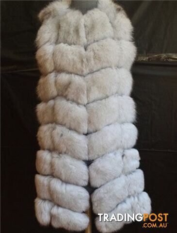 white / M chest 90cmZippay 90CM Natural Real Fox Fur Vest Winter Long Thick Women Genuine Fur Vest Jacket Pockets Real Fur Vest Coats for Women