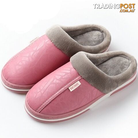 Pink / 9Zippay slippers Home Winter Indoor Warm Shoes Thick Bottom Plush Waterproof Leather House slippers man Cotton shoes