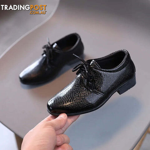 Black / 32Zippay Child Boys Black Leather Shoes Britain Style for Party Wedding Low-heeled Lace-up Kids Fashion Student School Performance Shoes