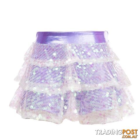 Lavender / 12Zippay Kids Girls Shiny Sequins Tiered Ruffle Skirted Shorts Metallic Culottes for Latin Jazz Modern Dancing Stage Performance Costume