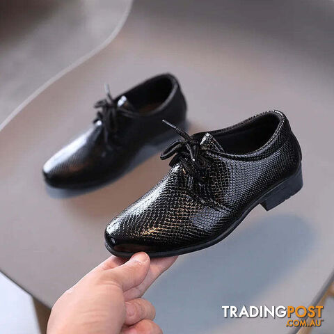 Black / 22Zippay Child Boys Black Leather Shoes Britain Style for Party Wedding Low-heeled Lace-up Kids Fashion Student School Performance Shoes