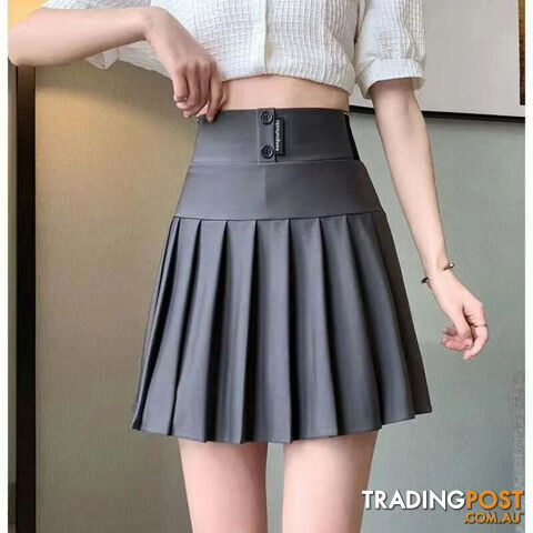 Dark Grey / S (38-48KG)Zippay High Waist Women New Pleated Skirt Summer Solid Button Elastic A-line Wearing Safety Pants Fashion All-match Short Skirt