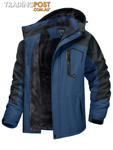 Denim Blue / 2XL(US M)Zippay Fleece Lining Mountain Jackets Mens Hiking Jackets Outdoor Removable Hooded Coats Ski Snowboard Parka Winter Outwear