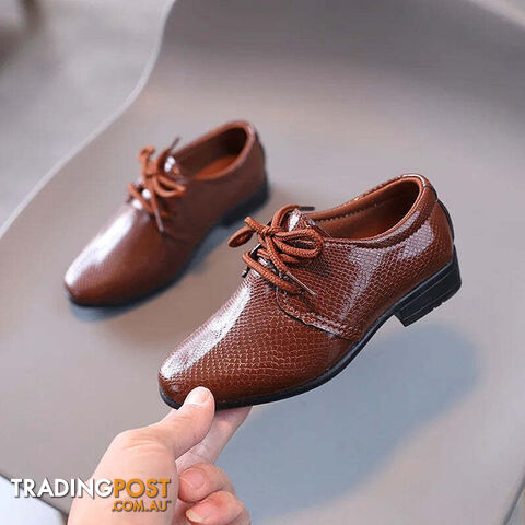 Brown / 21Zippay Child Boys Black Leather Shoes Britain Style for Party Wedding Low-heeled Lace-up Kids Fashion Student School Performance Shoes