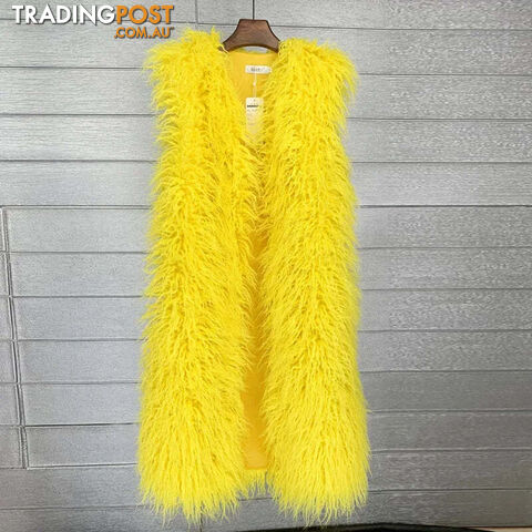 Yellow / XLZippay Faux Fur Women Long Vest Colorful Warm Faux Fur Big Size Plush Coats Female Jacket Autumn Winter Furry