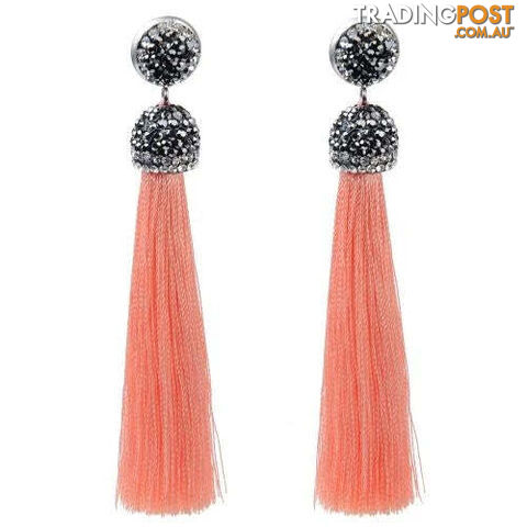 9round peachZippay Long Tassel Earrings Handmade Bohemian Unusual Silk Crystal Dangle Drop Hanging Earrings