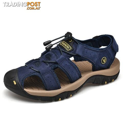 Blue7239 / 7Zippay Genuine Leather Men Shoes Summer New Large Size Sandals Men Sandals Fashion Sandals Slippers Big