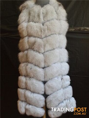 white / L chest 95cmZippay 90CM Natural Real Fox Fur Vest Winter Long Thick Women Genuine Fur Vest Jacket Pockets Real Fur Vest Coats for Women