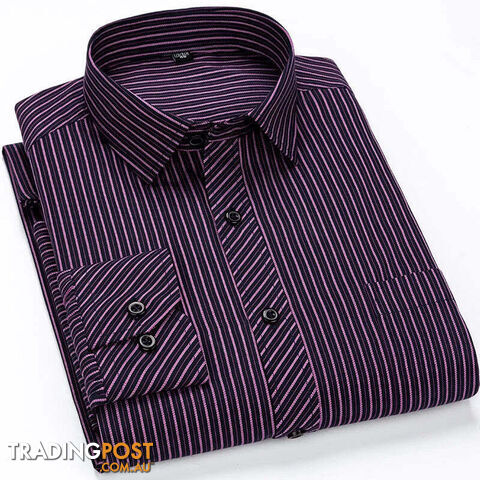 2107 / 44 - 5XLZippay Mens Casual Business Long Sleeved Shirt Classic Plaid Striped Male Social Dress Oversized Shirts