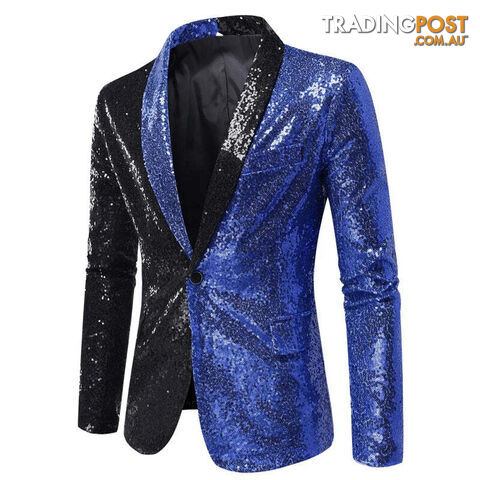 X22 Black Blue / US Size LZippay Shiny White Sequin Glitter Blazer for Men One Button Peak Collar Tuxedo Jacket Mens Wedding Groom Party Prom Stage