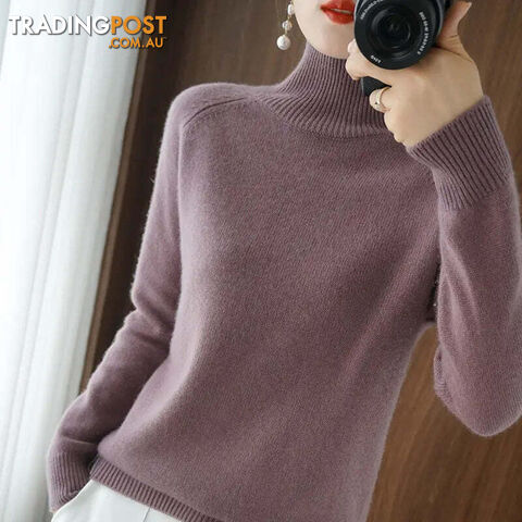 Dark Purple / XXLZippay Turtleneck Pullover Cashmere Sweater Women Pure Color Casual Long-sleeved Loose