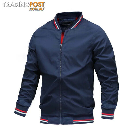 Navy / MZippay Bomber Jacket Men Casual Windbreaker Jacket Coat Men High Quality Outwear Zipper Stand Collar Military Jacket Mens