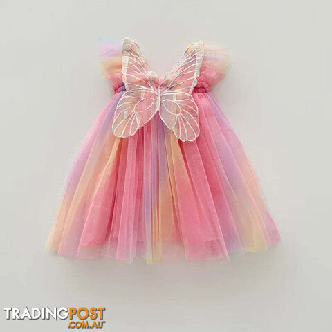 Dazzling rainbow / 6TZippay Girls Organza Wings Rainbow Mesh Dress Sleeve Baby Princess Dress Birthday Party