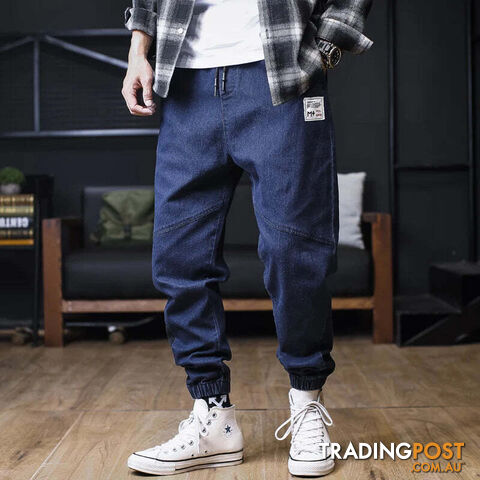 Blue / L(30)Zippay Jeans Men Loose Joggers Streetwear Harem Jeans Cargo Pants Ankle-Length Denim Trousers