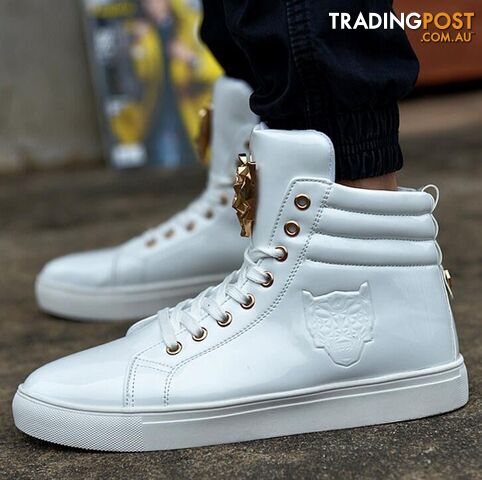 2 / 9.5Zippay High Top Casual Shoes For Men PU Leather Lace Up Red White Black Color Mens Casual Shoes Men High Top Shoes