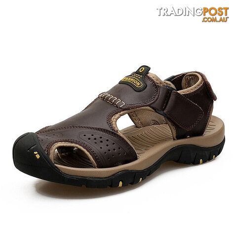 dark brown / 12Zippay Genuine Leather Men Shoes Summer New Large Size Sandals Men Sandals Fashion Sandals Slippers Big