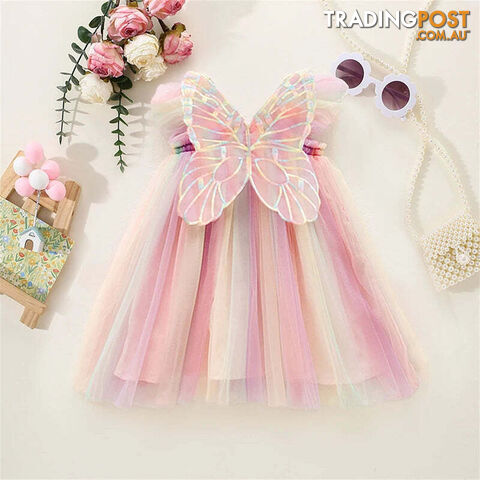 A01980-F / 4TZippay Butterfly Mesh Flying Sleeve Dress Girls Dresses Girls Summer Casual Wear Children's Clothes