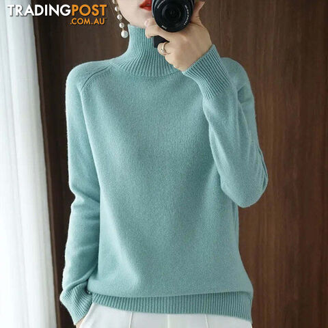 Bean Green / XXLZippay Turtleneck Pullover Cashmere Sweater Women Pure Color Casual Long-sleeved Loose