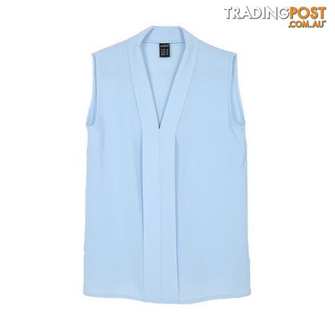 Sky Blue / LZippay Women plus size V neck summer blouses low cut sleeveless shirts European casual tops solid tee