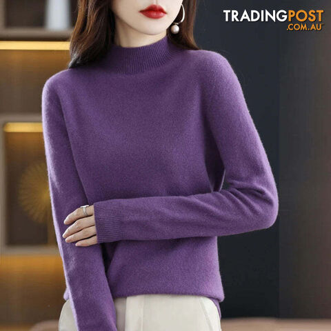 9 / LZippay 100% Pure Wool Half-neck Pullover Cashmere Sweater Women's Casual Knit Top