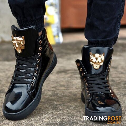 1 / 6.5Zippay High Top Casual Shoes For Men PU Leather Lace Up Red White Black Color Mens Casual Shoes Men High Top Shoes