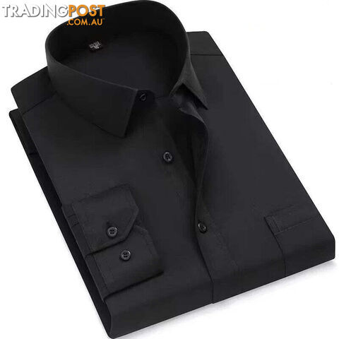 Pure Black / 45 - 6XLZippay Mens Casual Business Long Sleeved Shirt Classic Plaid Striped Male Social Dress Oversized Shirts
