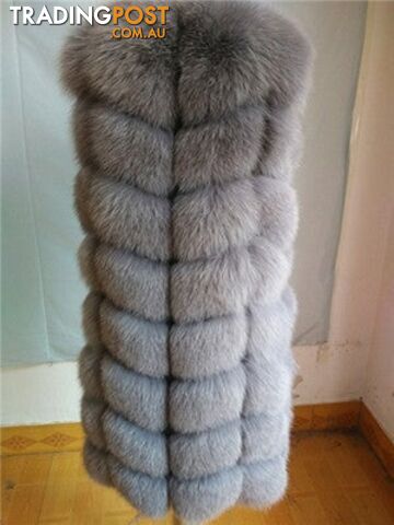 light gray / L chest 95cmZippay 90CM Natural Real Fox Fur Vest Winter Long Thick Women Genuine Fur Vest Jacket Pockets Real Fur Vest Coats for Women