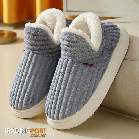 Grey / CN 46-47Zippay Unisex Home Men Cotton Slippers Casual Plush Shoes Warm Velvet Sneakers