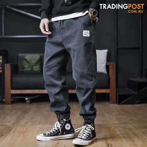 Black / 8XL(46-49)Zippay Jeans Men Loose Joggers Streetwear Harem Jeans Cargo Pants Ankle-Length Denim Trousers