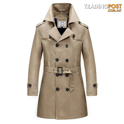 Brown / LZippay British Style Men's Long Trench Coats with Belt Fashion Slim Windbreak Overcoat Male Double Breasted Jackets