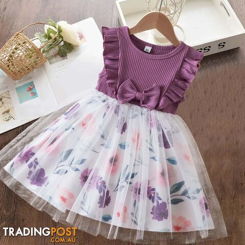 A01985-Z / 18-24MZippay Butterfly Mesh Flying Sleeve Dress Girls Dresses Girls Summer Casual Wear Children's Clothes