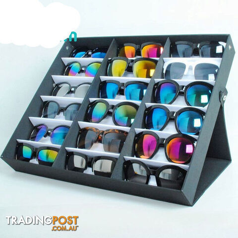 Zippay Sunglasses Box Black Wood 18Grids Eyeglass Box Eyewear Organizer Display Case Box Collector Sunglasses Storage Box Holder